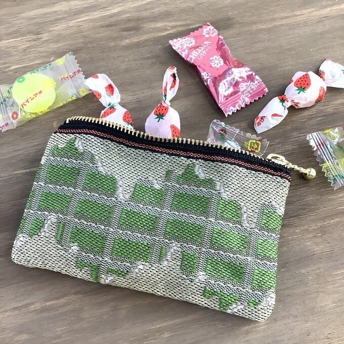 【板チョコ 抹茶】畳縁 ぺたんこ ミニポーチ 小銭入れ カードケース 緑色 バレンタイン