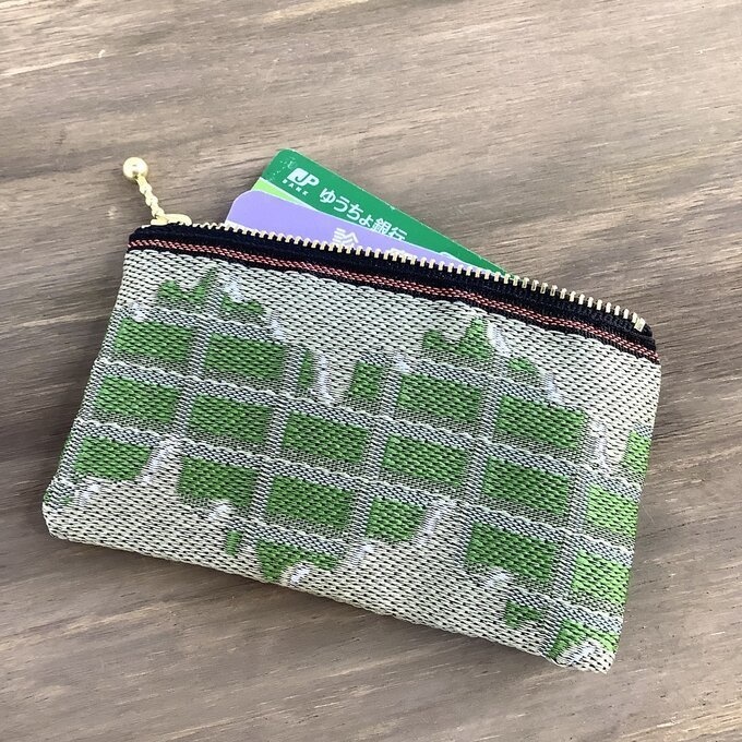 【板チョコ 抹茶】畳縁 ぺたんこ ミニポーチ 小銭入れ カードケース 緑色 バレンタイン