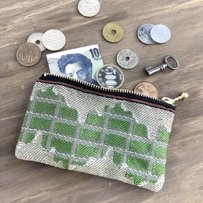 【板チョコ 抹茶】畳縁 ぺたんこ ミニポーチ 小銭入れ カードケース 緑色 バレンタイン