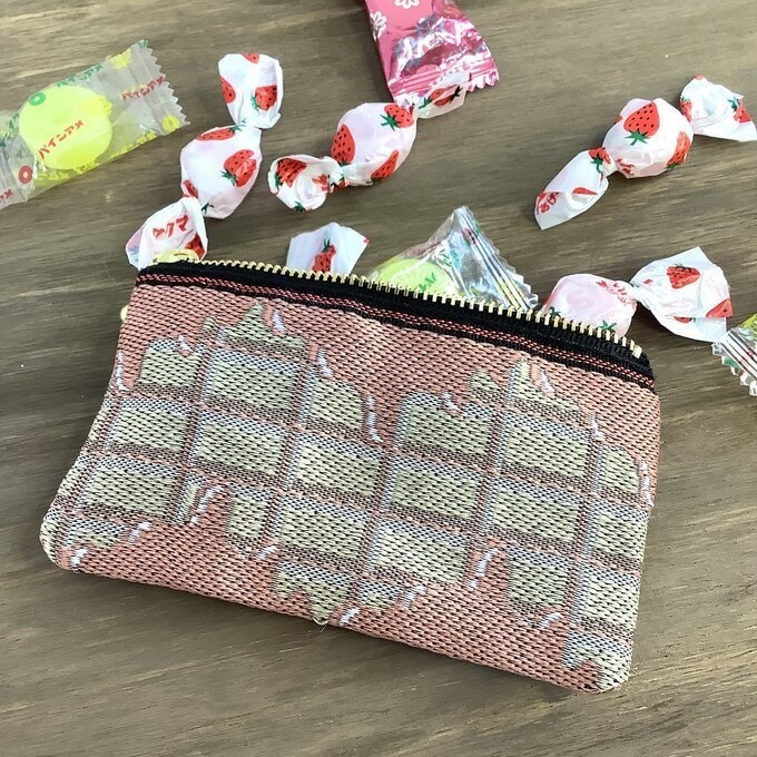 【板チョコ いちご】畳縁 ぺたんこ ミニポーチ 小銭入れ カードケース ピンク バレンタイン