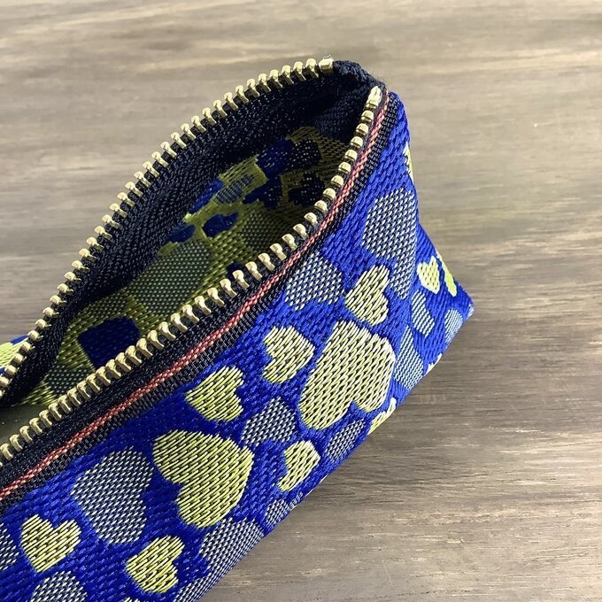 【ラピス&ゴールド ハート柄】畳縁 テトラ型 ペンケース ブルー 金 クール