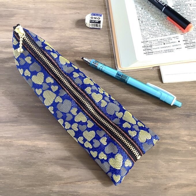 【ラピス&ゴールド ハート柄】畳縁 ぺたんこ ミニポーチ 小銭入れ カードケース ブルー 金 クール