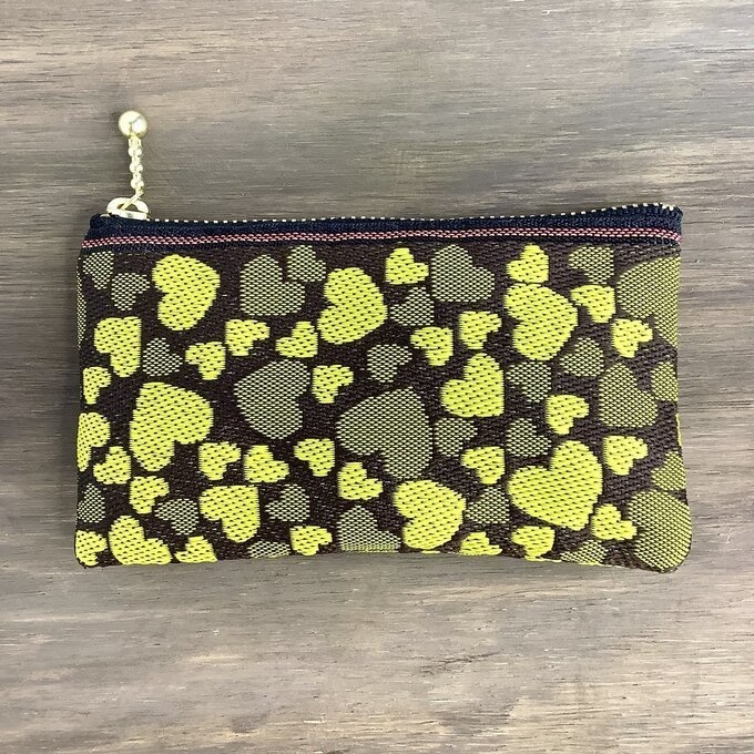 【チョコバナナ ハート柄】畳縁 ぺたんこ ミニポーチ 小銭入れ カードケース 黄色 こげ茶 バレンタイン