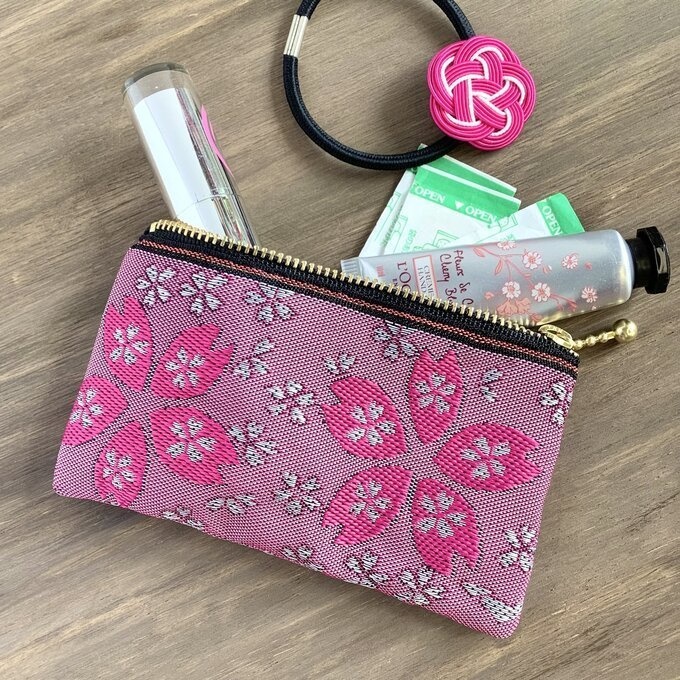 【河津桜】畳縁 テトラ型 ペンケース 桜 春 ピンク フューシャ フクシア