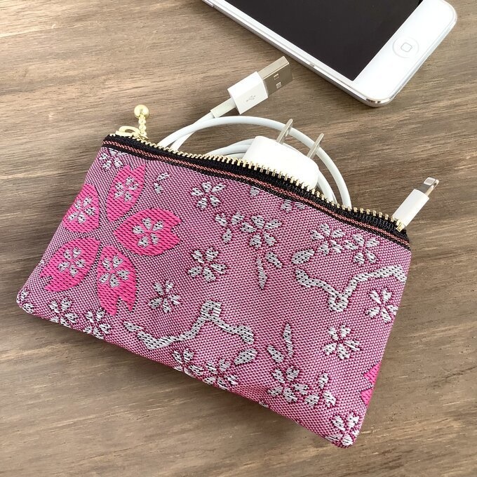 【河津桜】畳縁 ぺたんこ ミニポーチ 小銭入れ カードケース 桜 春 ピンク フューシャ フクシア