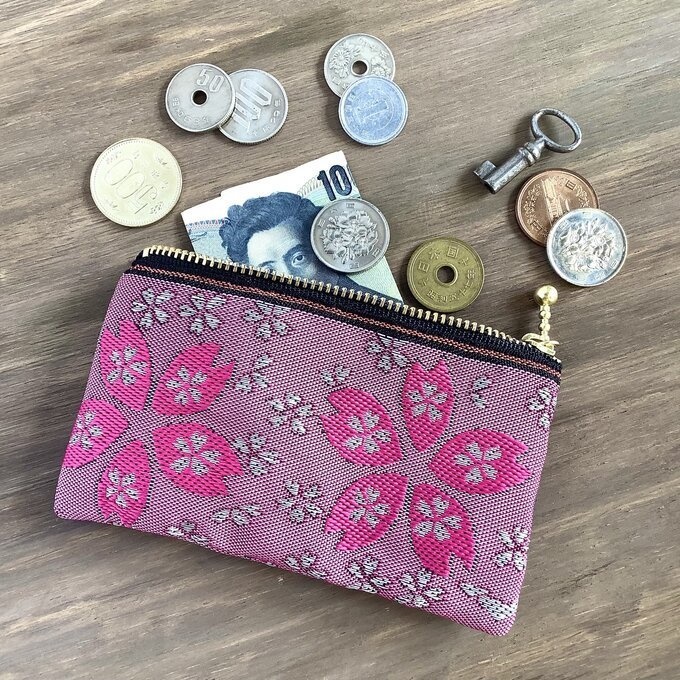 【河津桜】畳縁 ぺたんこ ミニポーチ 小銭入れ カードケース 桜 春 ピンク フューシャ フクシア