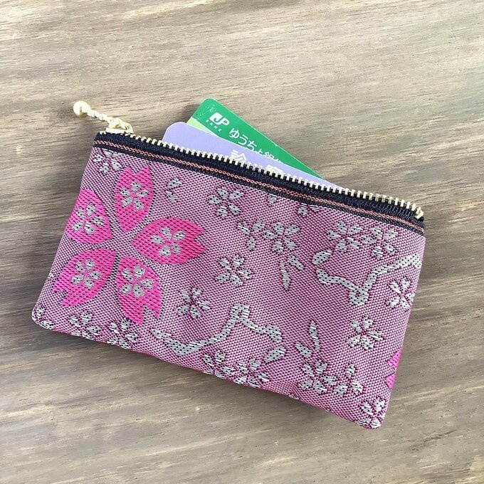 【河津桜】畳縁 ぺたんこ ミニポーチ 小銭入れ カードケース 桜 春 ピンク フューシャ フクシア