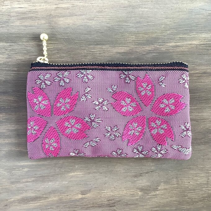 【河津桜】畳縁 ぺたんこ ミニポーチ 小銭入れ カードケース 桜 春 ピンク フューシャ フクシア