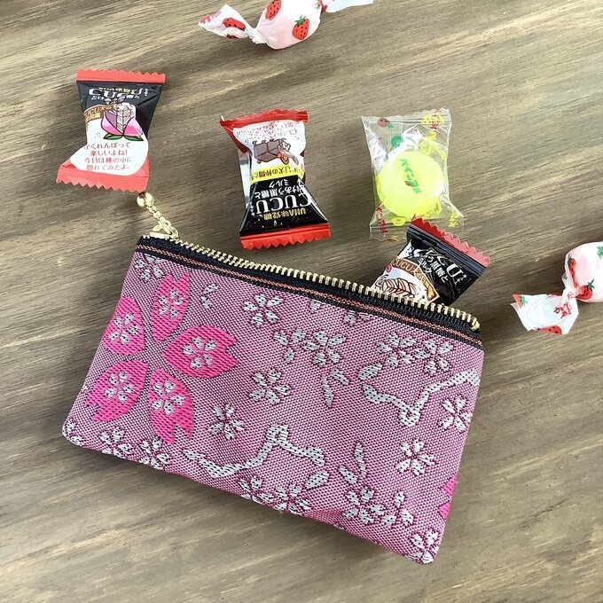【河津桜】畳縁 ぺたんこ ミニポーチ 小銭入れ カードケース 桜 春 ピンク フューシャ フクシア