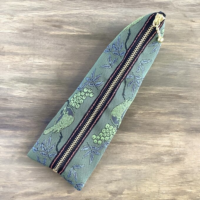 【比翼連理②】畳縁 テトラ型 ペンケース 深緑 紫 幽玄 鳥 木の実 夫婦円満