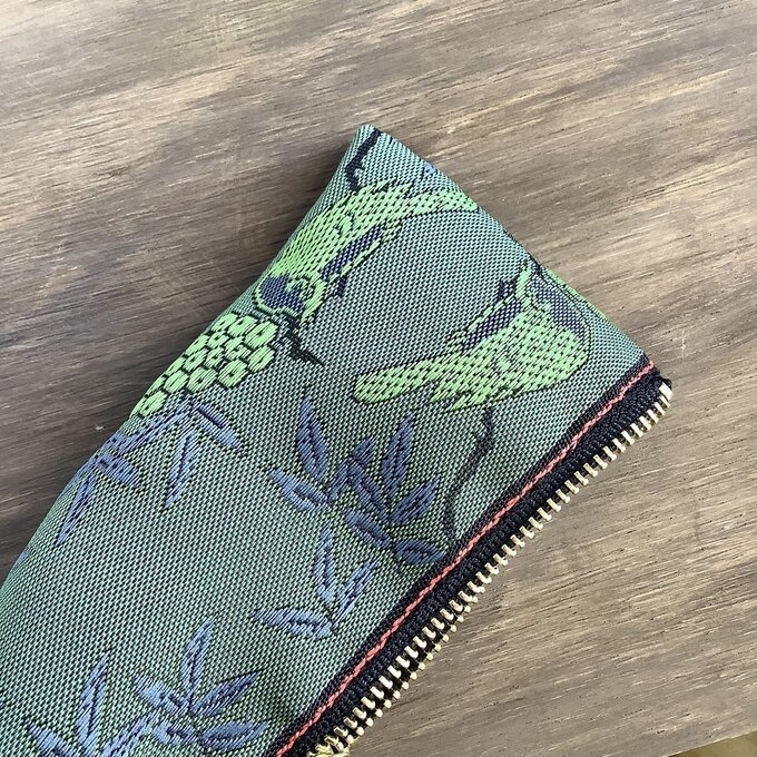 【比翼連理②】畳縁 テトラ型 ペンケース 深緑 紫 幽玄 鳥 木の実 夫婦円満