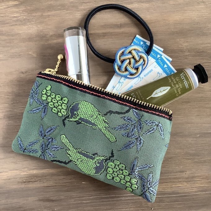 【比翼連理②】畳縁 テトラ型 ペンケース 深緑 紫 幽玄 鳥 木の実 夫婦円満