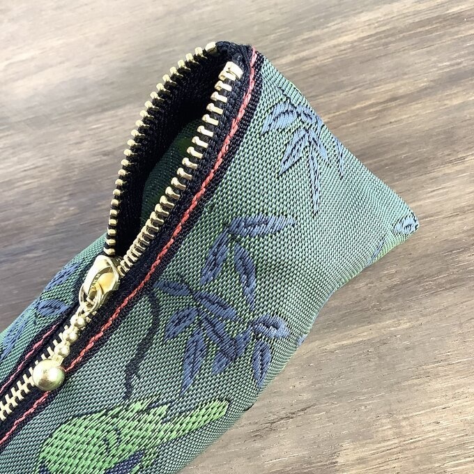 【比翼連理②】畳縁 テトラ型 ミニポーチ 小銭入れ 深緑 紫 幽玄 鳥 木の実 夫婦円満