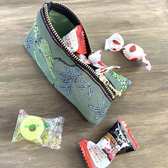 【比翼連理②】畳縁 テトラ型 ミニポーチ 小銭入れ 深緑 紫 幽玄 鳥 木の実 夫婦円満