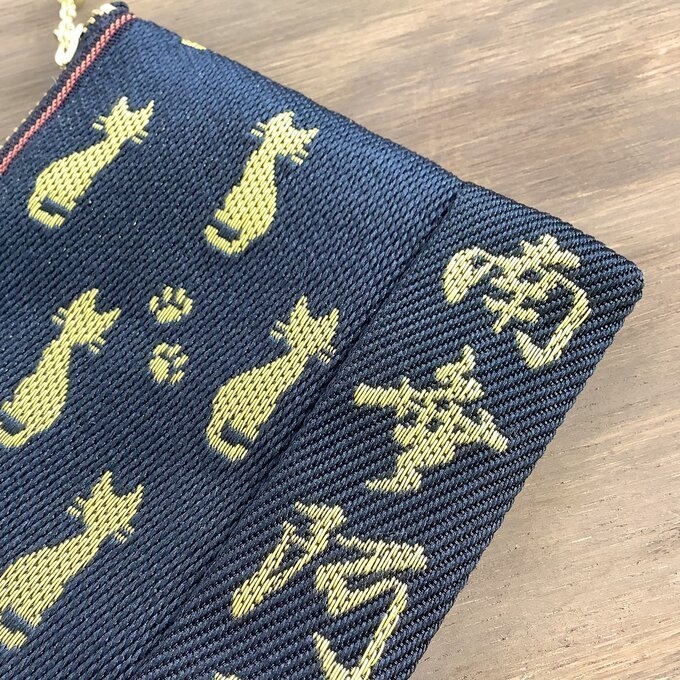 【南無阿弥陀仏】畳縁 数珠入れ ぺたんこペンケース 和風 猫