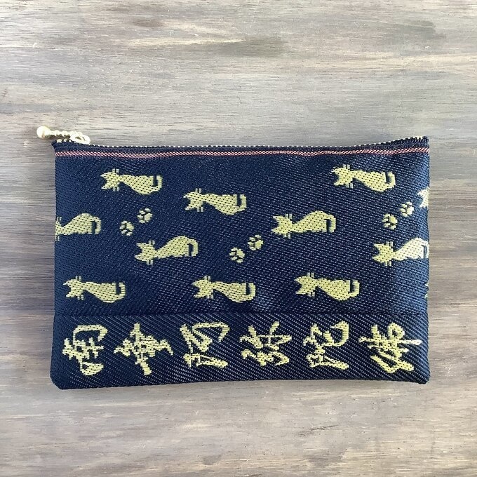 【南無阿弥陀仏】畳縁 数珠入れ ぺたんこペンケース 和風 猫