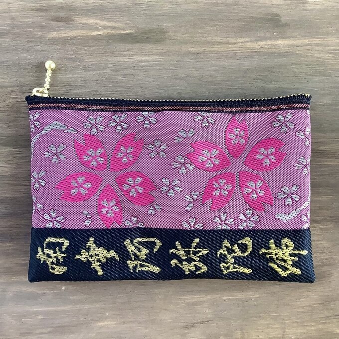 【南無阿弥陀仏】畳縁 数珠入れ ぺたんこペンケース 和風 桜