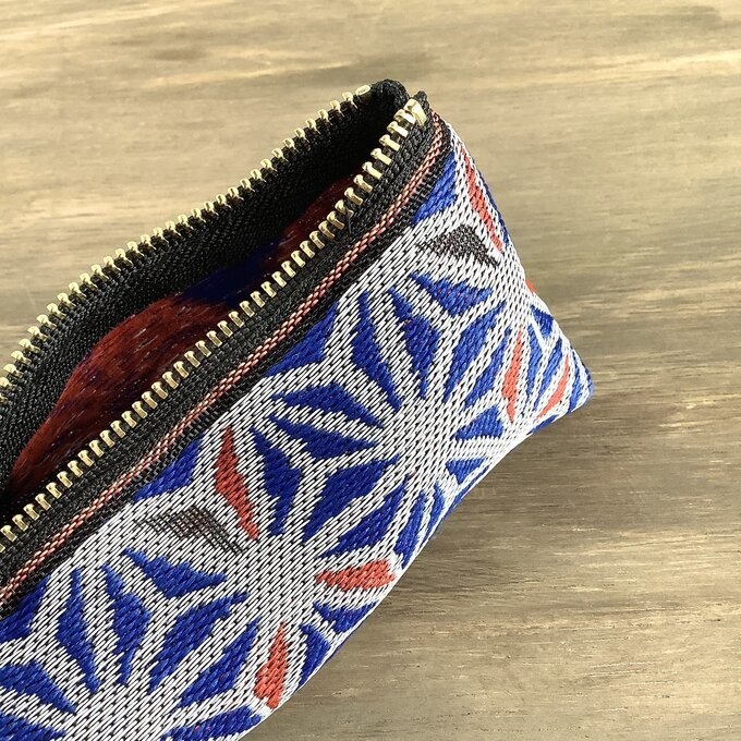 【麻の葉】畳縁 テトラ型 ペンケース 和風 レトロ ステンドグラス風 青 赤