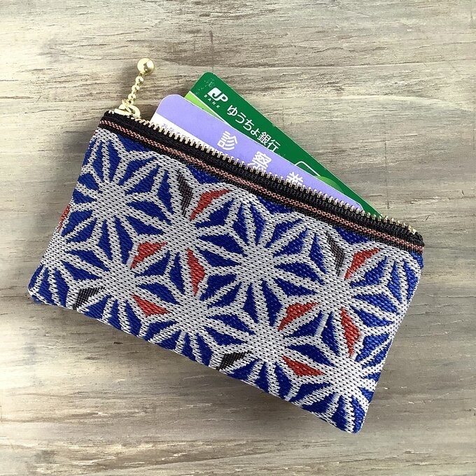 【麻の葉】畳縁 ぺたんこ ミニポーチ 小銭入れ カードケース ステンドグラス風 青 赤 和風