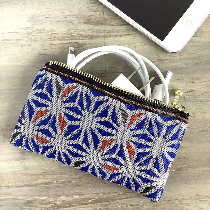 【麻の葉】畳縁 ぺたんこ ミニポーチ 小銭入れ カードケース ステンドグラス風 青 赤 和風