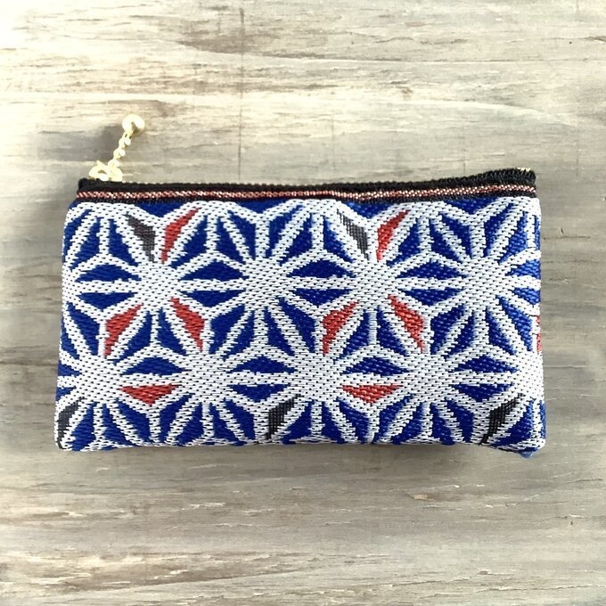 【麻の葉】畳縁 ぺたんこ ミニポーチ 小銭入れ カードケース ステンドグラス風 青 赤 和風