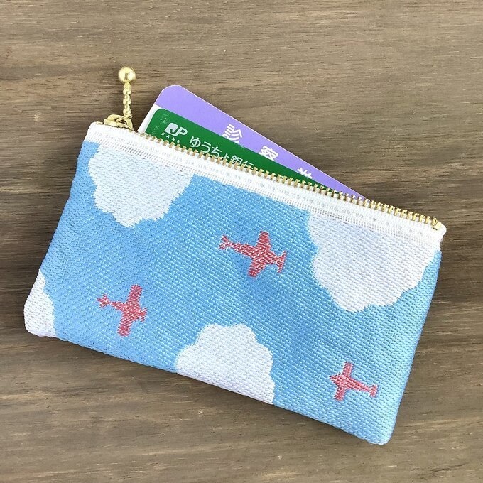 【飛行機と雲】畳縁 ぺたんこ ミニポーチ 小銭入れ カードケース 空 雲 そらいろ