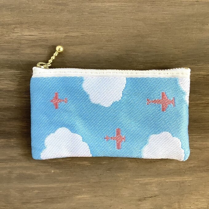 【飛行機と雲】畳縁 ぺたんこ ミニポーチ 小銭入れ カードケース 空 雲 そらいろ