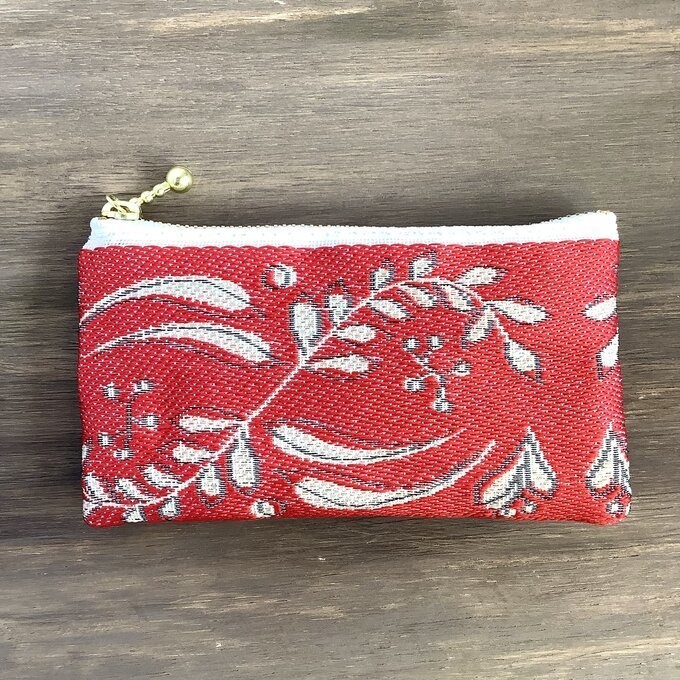 【フレンチリーフ】畳縁 ぺたんこ ミニポーチ 小銭入れ カードケース 赤 葉 大人可愛い