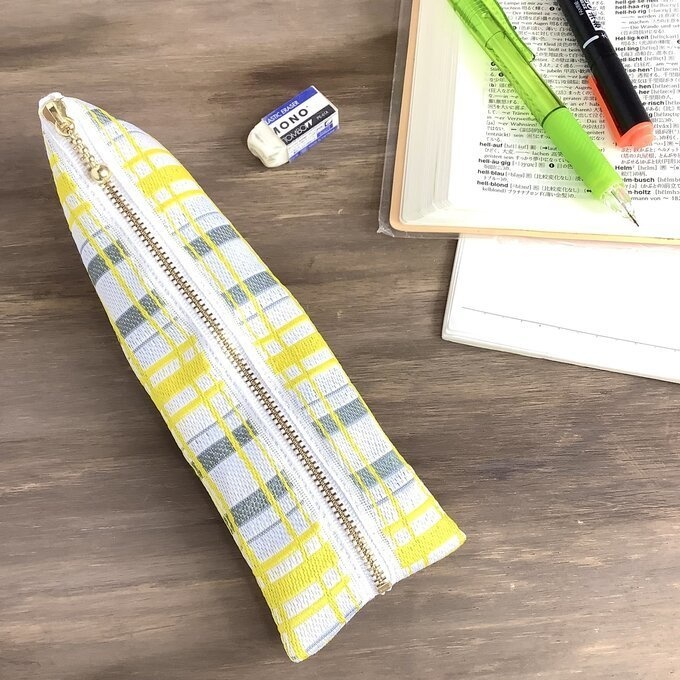 【タータンチェック】畳縁 ぺたんこ ミニポーチ 小銭入れ カードケース 黄色 シンプル