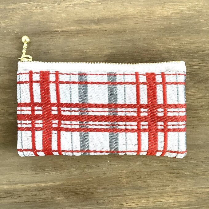 【タータンチェック】畳縁 ぺたんこ ミニポーチ 小銭入れ カードケース 赤 シンプル