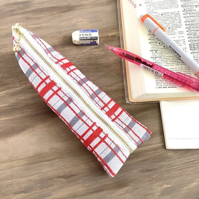 【タータンチェック】畳縁 ぺたんこ ミニポーチ 小銭入れ カードケース 赤 シンプル