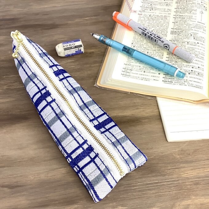 【タータンチェック】畳縁 ぺたんこ ミニポーチ 小銭入れ カードケース 青 シンプル