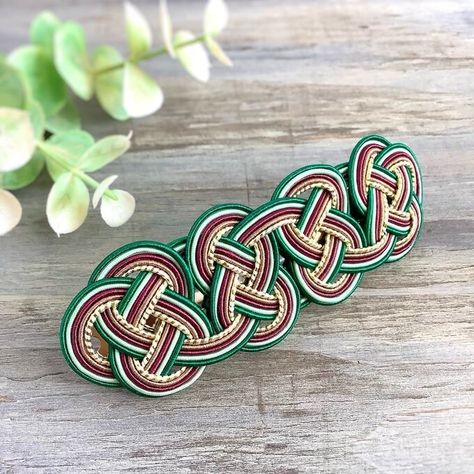 水引 バレッタ【エスニックカラー】シック 緑 ゴールド