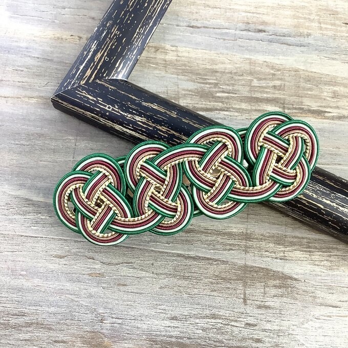 水引 バレッタ【エスニックカラー】シック 緑 ゴールド