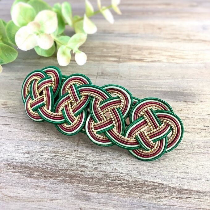 水引 バレッタ【エスニックカラー】シック 緑 ゴールド