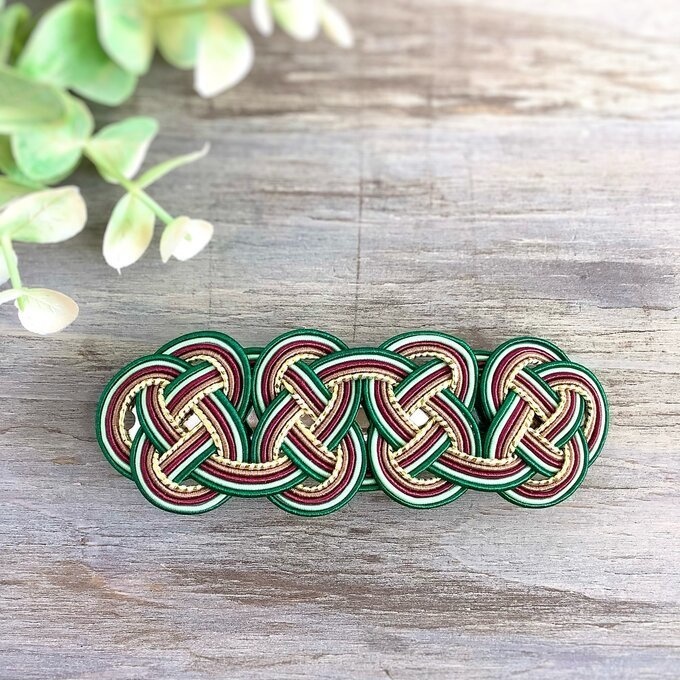 水引 バレッタ【エスニックカラー】シック 緑 ゴールド