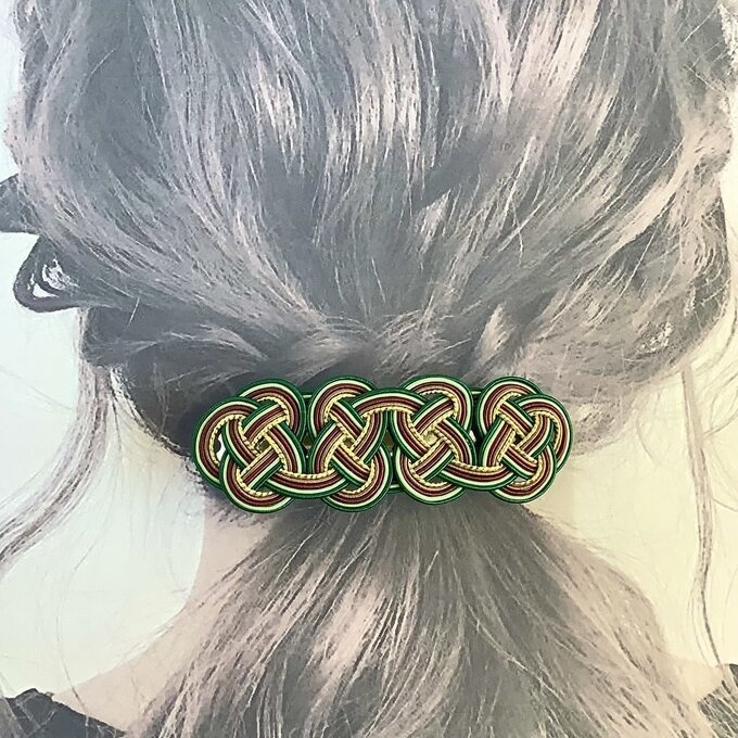 水引 バレッタ【エスニックカラー】シック 緑 ゴールド