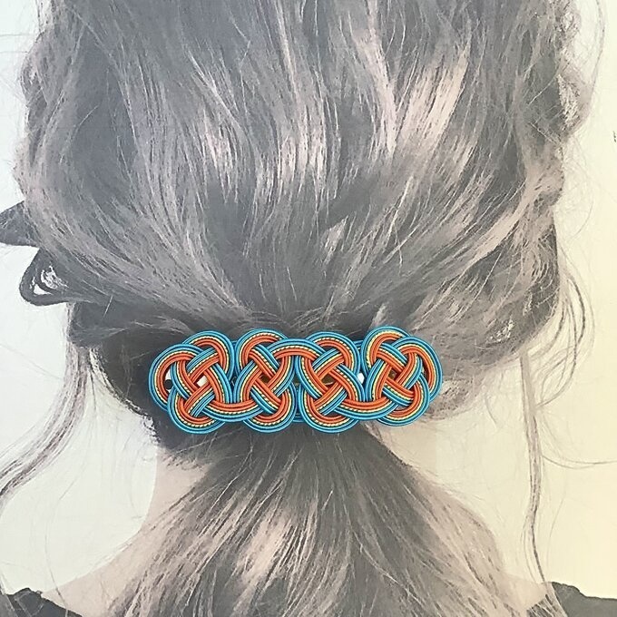 水引 バレッタ【ターコイズ&オレンジ】オリエンタル アフリカン