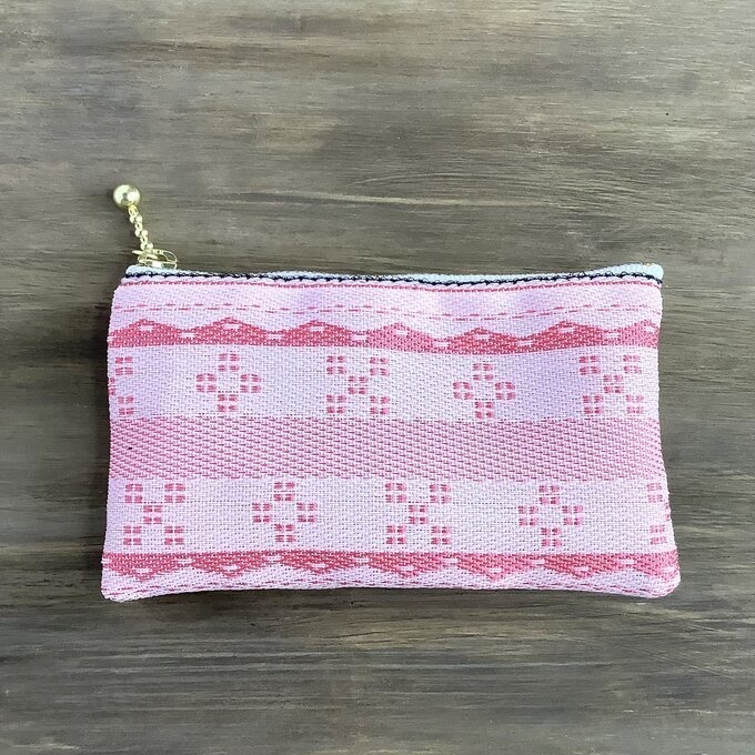 【ミンサー柄】畳縁 ぺたんこ ミニポーチ 小銭入れ カードケース ピンク 白 沖縄 ちゅらべり 縁起物