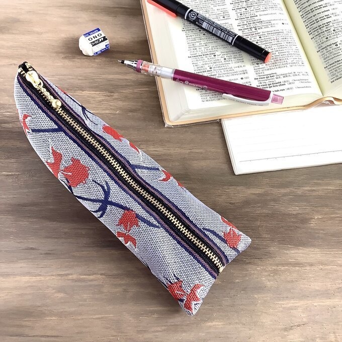 【金魚】畳縁 ぺたんこ ミニポーチ カードケース 小銭入れ ブルーグレー 青 灰色 和風 シノワズリ