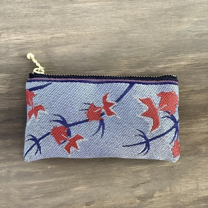 【金魚】畳縁 ぺたんこ ミニポーチ カードケース 小銭入れ ブルーグレー 青 灰色 和風 シノワズリ