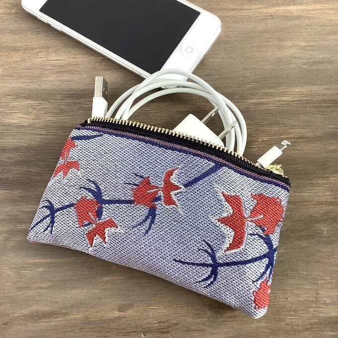 【金魚】畳縁 ぺたんこ ミニポーチ カードケース 小銭入れ ブルーグレー 青 灰色 和風 シノワズリ