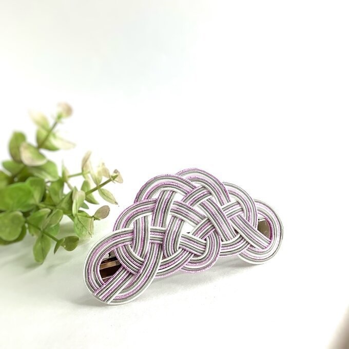 水引 バレッタ【花曇り】パステルカラー 和風 白 ピンク グレー