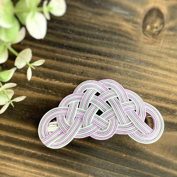 水引 バレッタ【花曇り】パステルカラー 和風 白 ピンク グレー