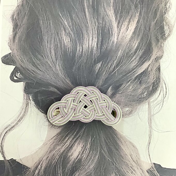 水引 バレッタ【花曇り】パステルカラー 和風 白 ピンク グレー