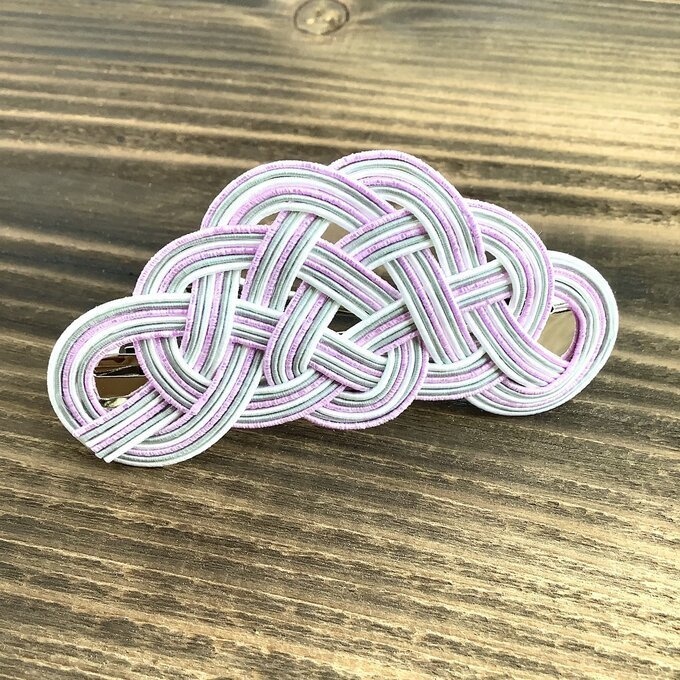 水引 バレッタ【花曇り】パステルカラー 和風 白 ピンク グレー