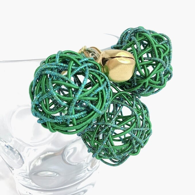 くるくる 水引玉 ポニーフック 緑 鈴付き 大ぶり