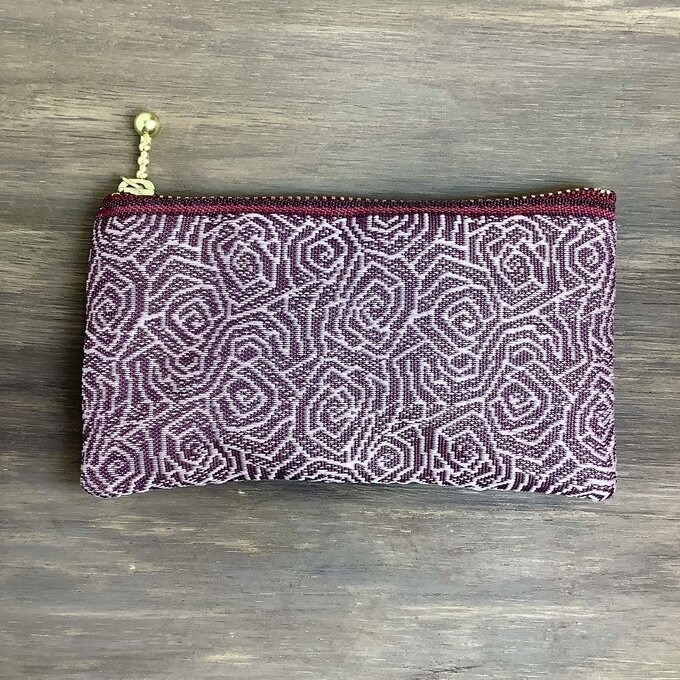 【渦巻薔薇】畳縁 ぺたんこ ミニポーチ カードケース 小銭入れ ワイン ボルドー バラ 和風 アールデコ