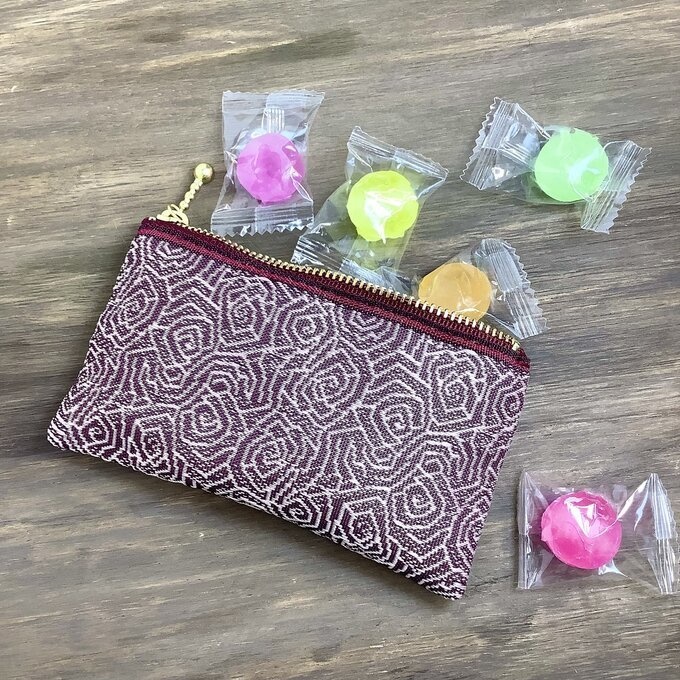 【渦巻薔薇】畳縁 ぺたんこ ミニポーチ カードケース 小銭入れ ワイン ボルドー バラ 和風 アールデコ