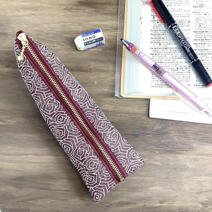 【渦巻薔薇】畳縁 ぺたんこ ミニポーチ カードケース 小銭入れ ワイン ボルドー バラ 和風 アールデコ